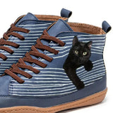 Cat Print Striped Ankle Sneakers - Trendsi - Flyclothing LLC