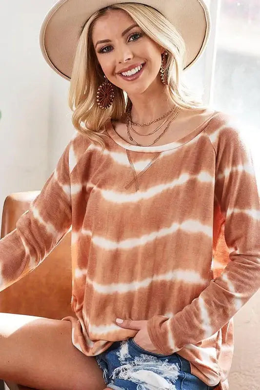 BiBi Tie Dye French Terry T-Shirt With Side Slits - Trendsi - Flyclothing LLC