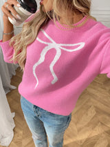 Bow Round Neck Long Sleeve Sweater - Trendsi - Flyclothing LLC