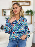 Double Take Full Size Printed Balloon Sleeve Blouse - Trendsi - Flyclothing LLC