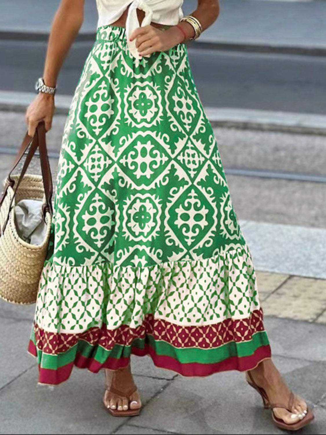 Geometric Elastic Waist Maxi Skirt - Trendsi - Flyclothing LLC