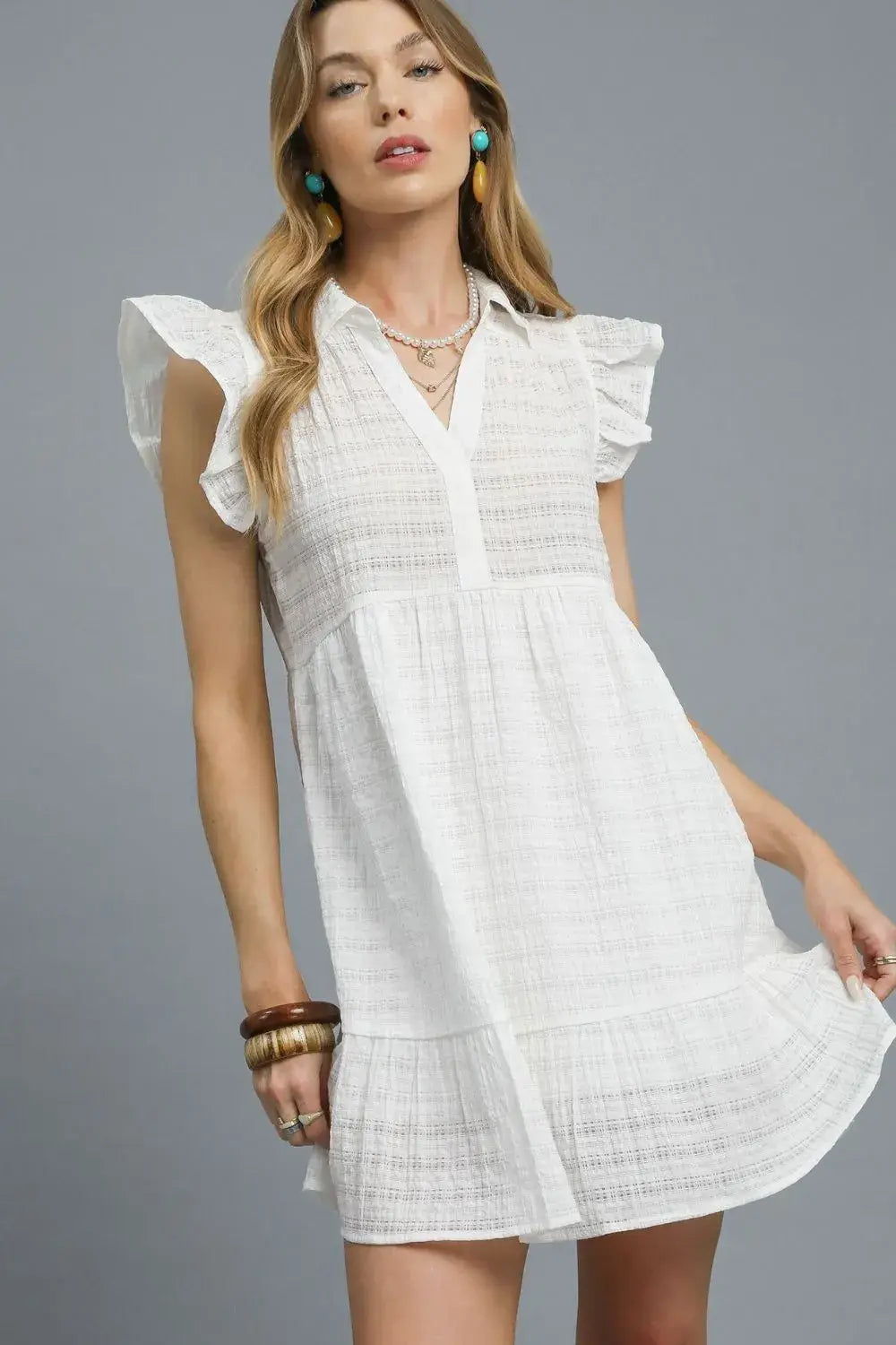 Umgee Ruffle Cap Sleeve Textured Mini Dress - Trendsi - Flyclothing LLC