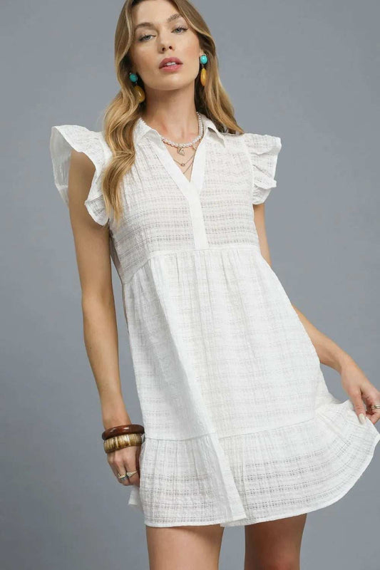Umgee Ruffle Cap Sleeve Textured Mini Dress - Trendsi - Flyclothing LLC