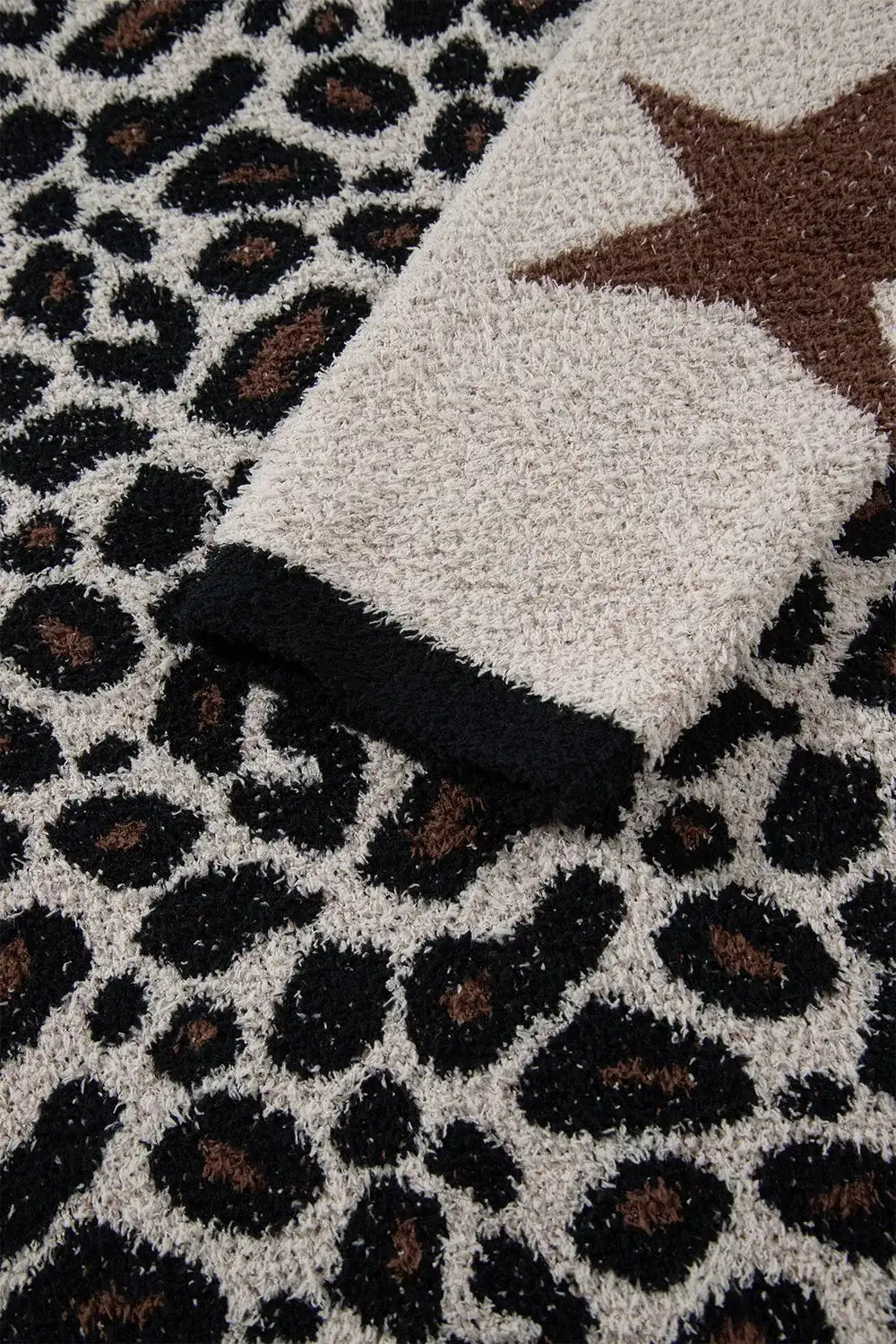 Leopard Star Pattern Round Neck Long Sleeve Shift Sweater - Trendsi - Flyclothing LLC