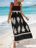 Smocked Printed Wide Strap Maxi Dress - Trendsi