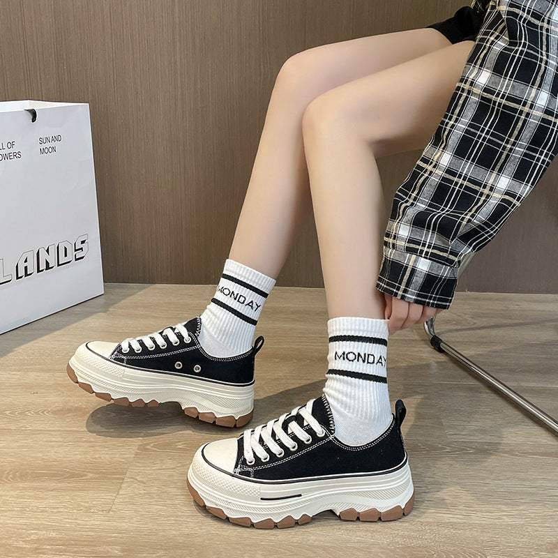 Round Toe Platform Canvas Sneakers - Trendsi - Flyclothing LLC