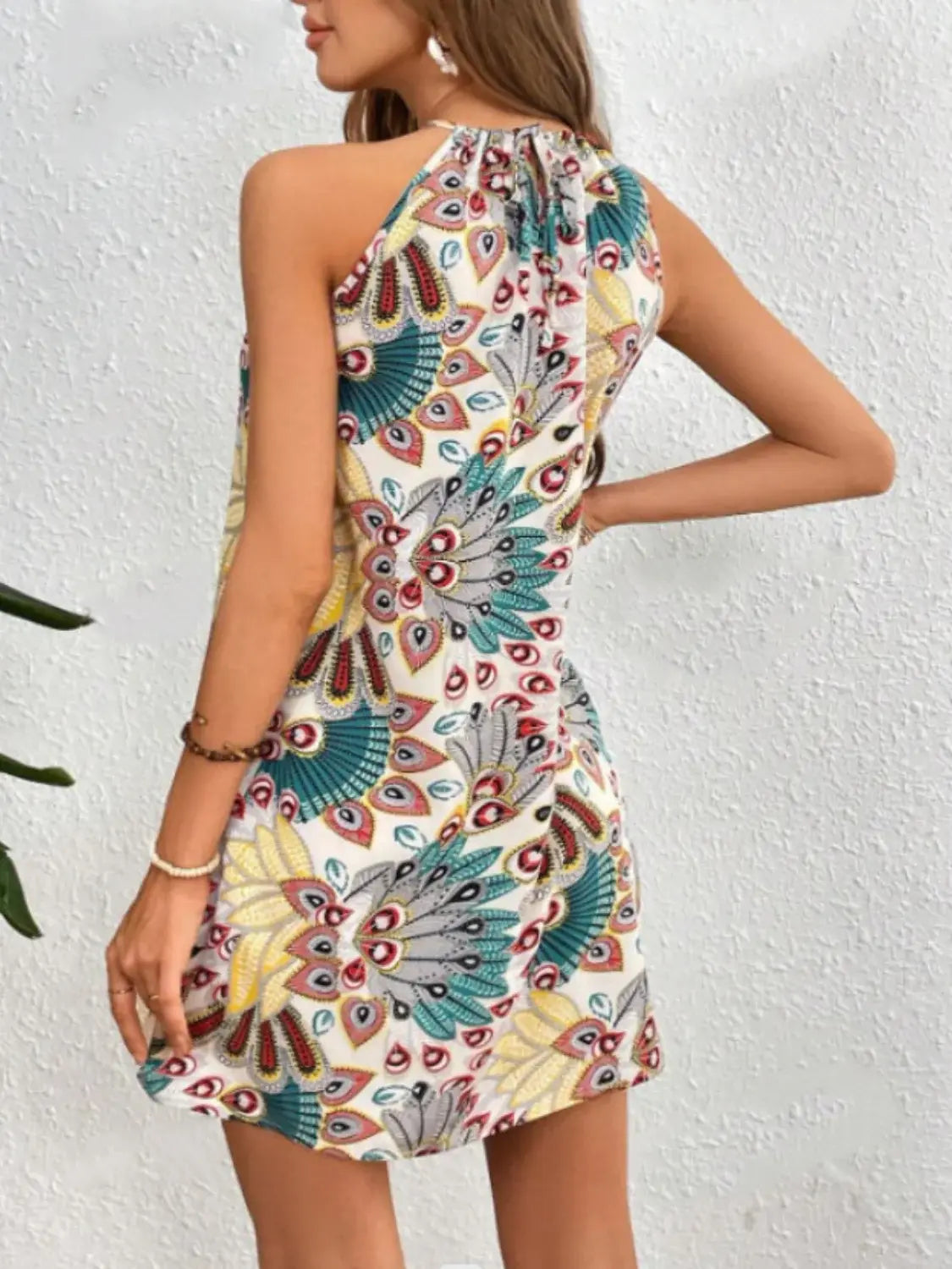 Printed Grecian Neck Mini Dress - Trendsi - Flyclothing LLC