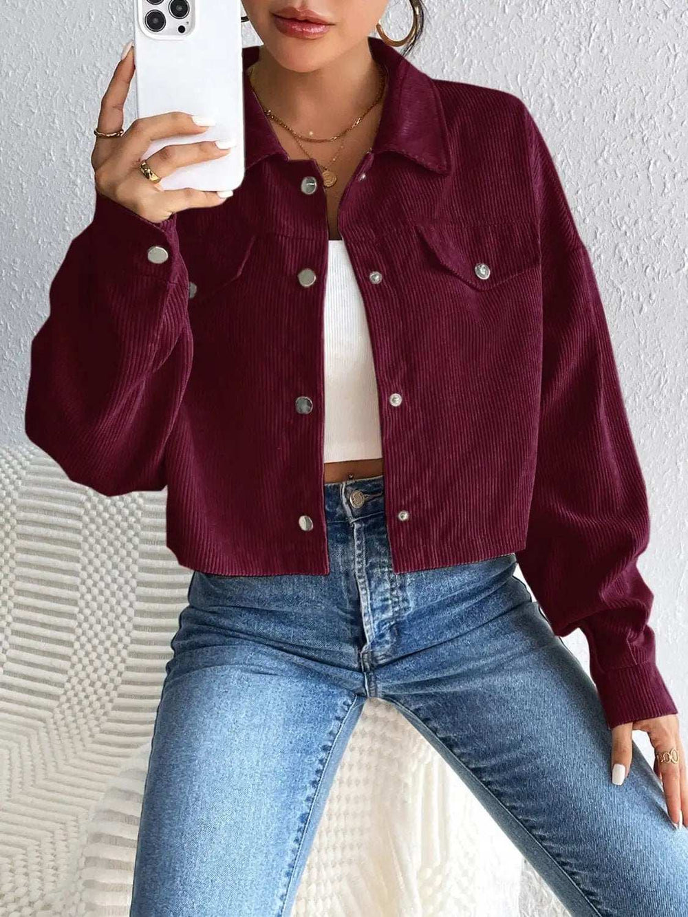 Snap Down Long Sleeve Jacket - Trendsi - Flyclothing LLC