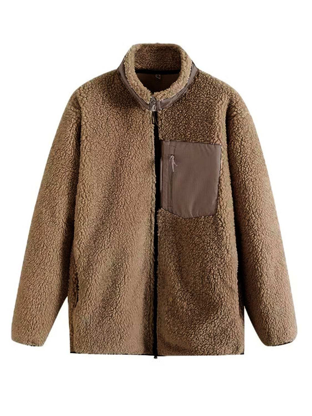 Zip Up Long Sleeve Plush Jacket - Trendsi - Flyclothing LLC