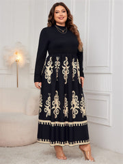 Plus Size Printed Mock Neck Long Sleeve Dress - Trendsi