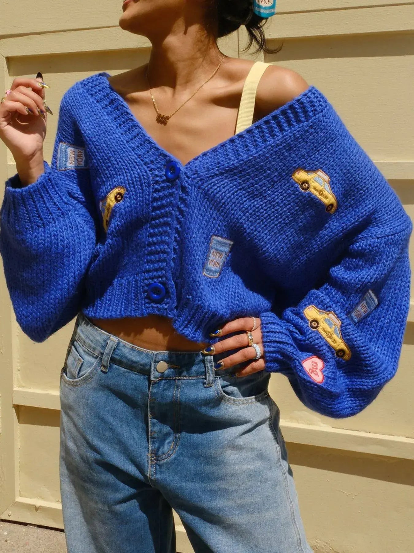 Embroidered Button Up Cardigan - Trendsi - Flyclothing LLC