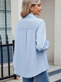 Solid Color Collared Neck Long Sleeve Shirt - Trendsi - Flyclothing LLC