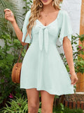 Smocked Back Knotted Flutter Sleeve Dress - Trendsi - Flyclothing LLC