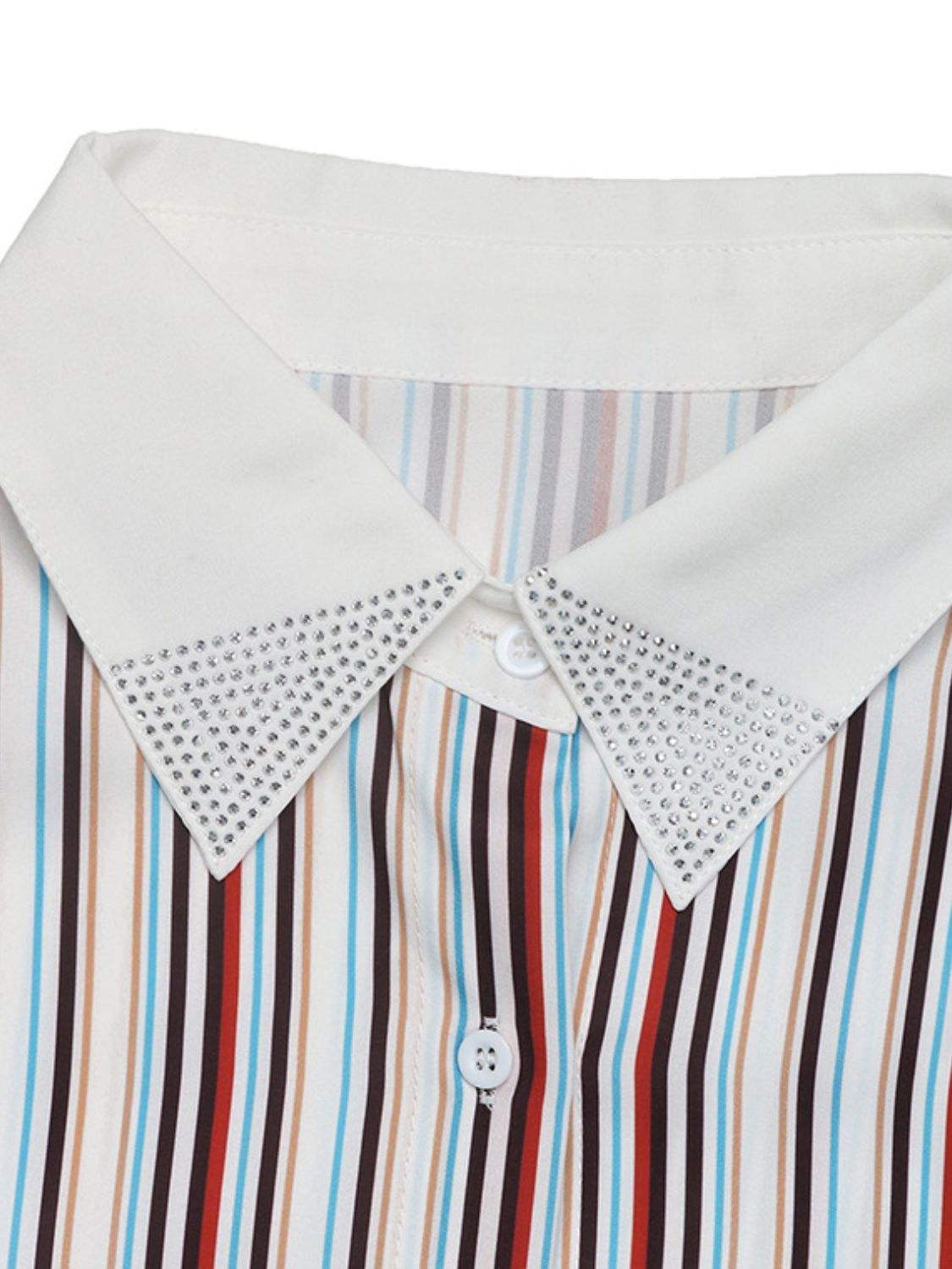 Perfee Contrast Striped Collared Neck Long Sleeve Shirt - Trendsi - Flyclothing LLC