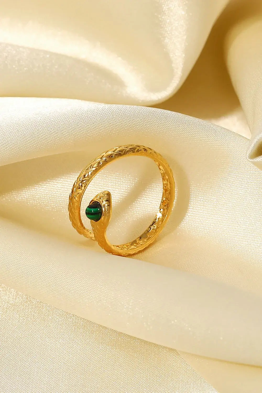 Snake Charmer Malachite Snake-Shaped Bypass Ring - Trendsi - Flyclothing LLC