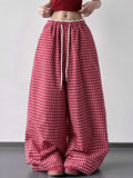 Drawstring Plaid Wide Leg Pants - Trendsi - Flyclothing LLC
