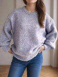 Round Neck Long Sleeve Sweater - Trendsi - Flyclothing LLC