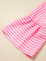Stripe Flare Sleeve Half Placket Tiered Flowy Mini Dress - Trendsi - Flyclothing LLC