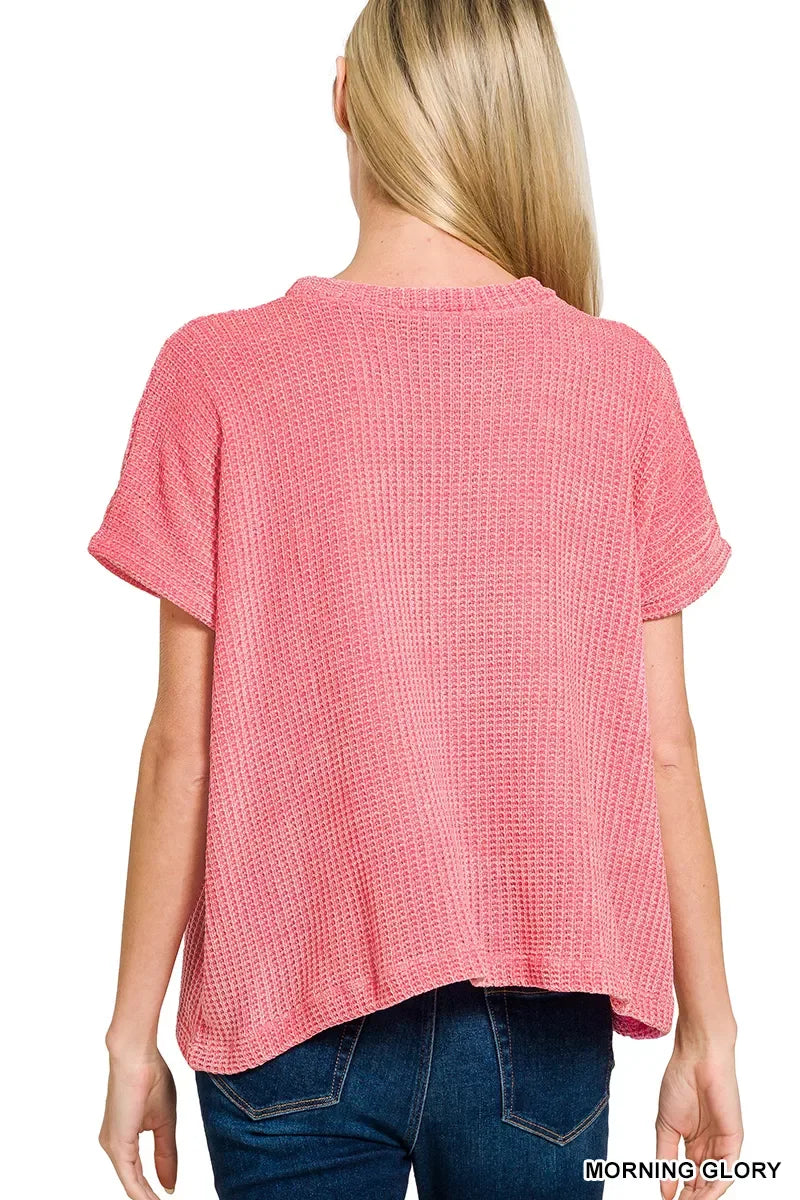 Zenana Chenille Waffle Cap Sleeve Sweater - Trendsi - Flyclothing LLC