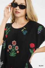 Umgee Linen Blend Embroidered Frayed Hem Top - Trendsi - Flyclothing LLC