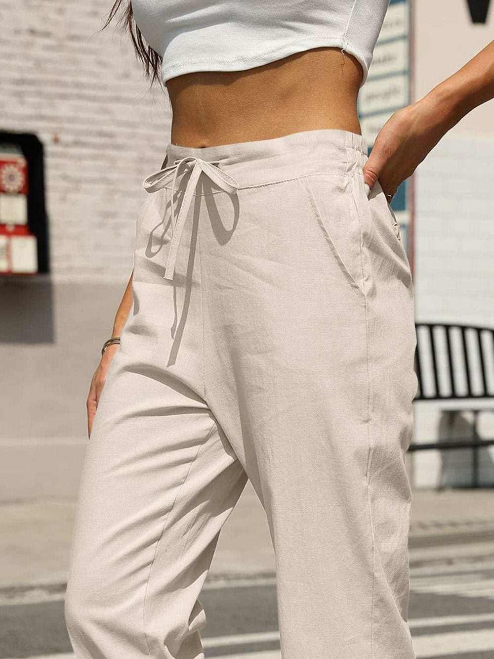 Elastic Waist Tapered Pants - Trendsi - Flyclothing LLC