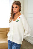 Davi & Dani Flower Embroidered Button Up Long Sleeve Cardigan - Trendsi