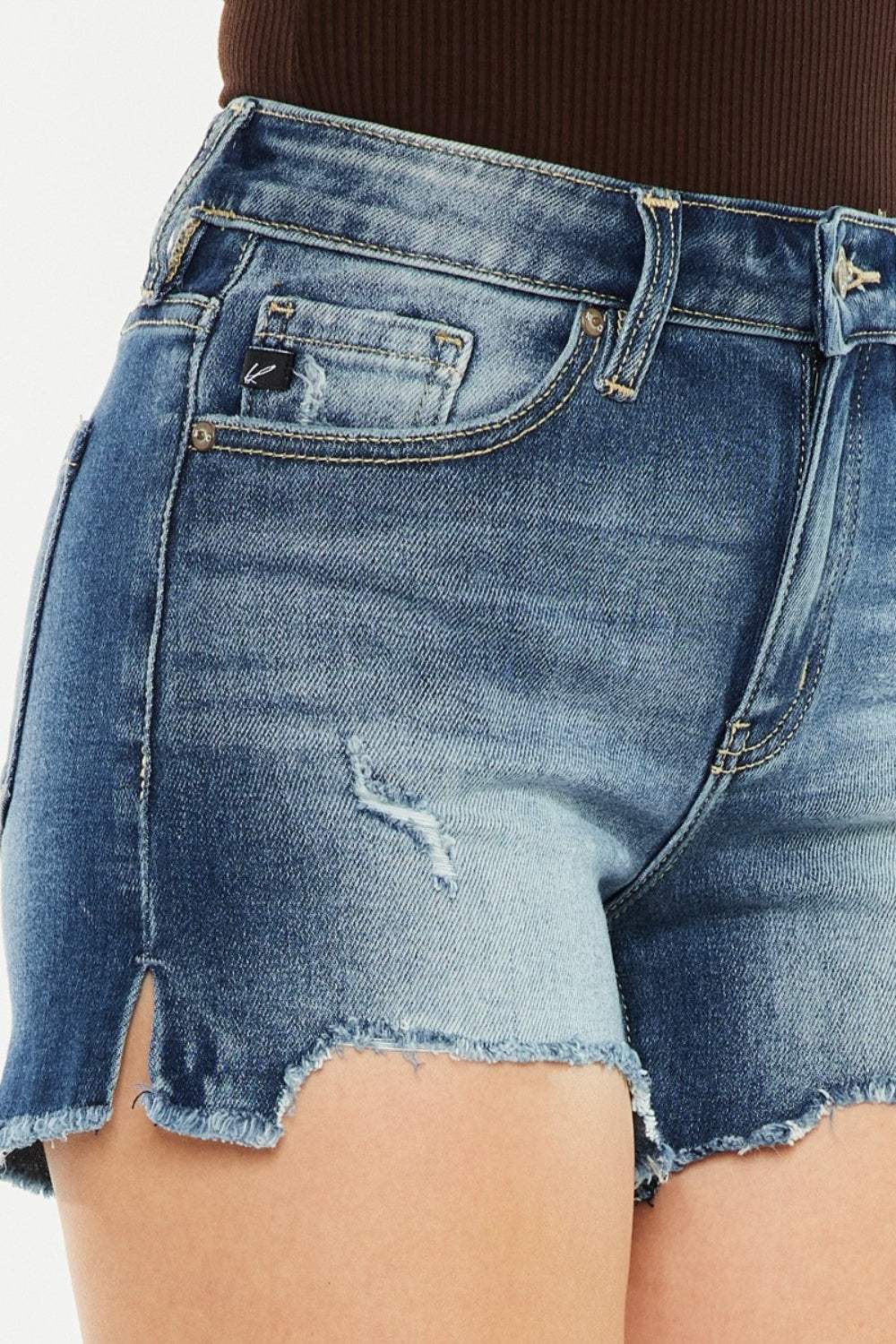 Kancan High Waist Raw Hem Denim Shorts - Trendsi - Flyclothing LLC