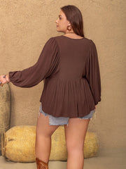 Plus Size Tie Neck Balloon Sleeve Blouse - Trendsi