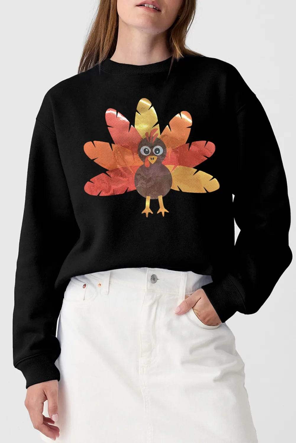 Graphic Round Neck Long Sleeve Sweatshirt - Trendsi - Flyclothing LLC