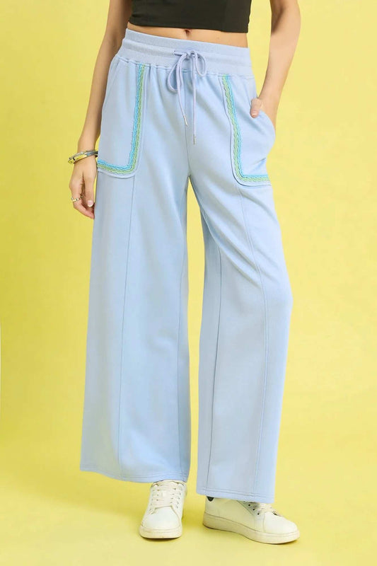Umgee Drawstring Wide Leg Pants with Scallop Trim Detail - Trendsi - Flyclothing LLC