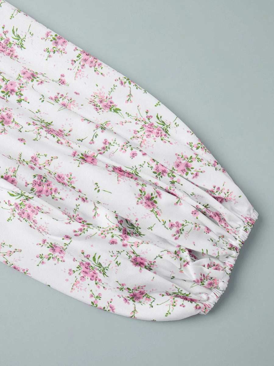 Floral Print Balloon Sleeve Dress - Trendsi - Flyclothing LLC