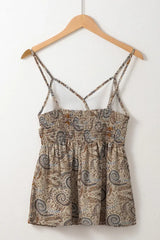 Paisley Printed Smocked Babydoll Cami - Trendsi - Flyclothing LLC