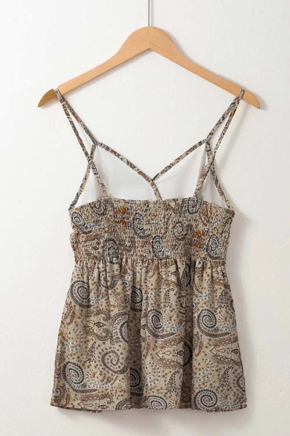Paisley Printed Smocked Babydoll Cami - Trendsi - Flyclothing LLC