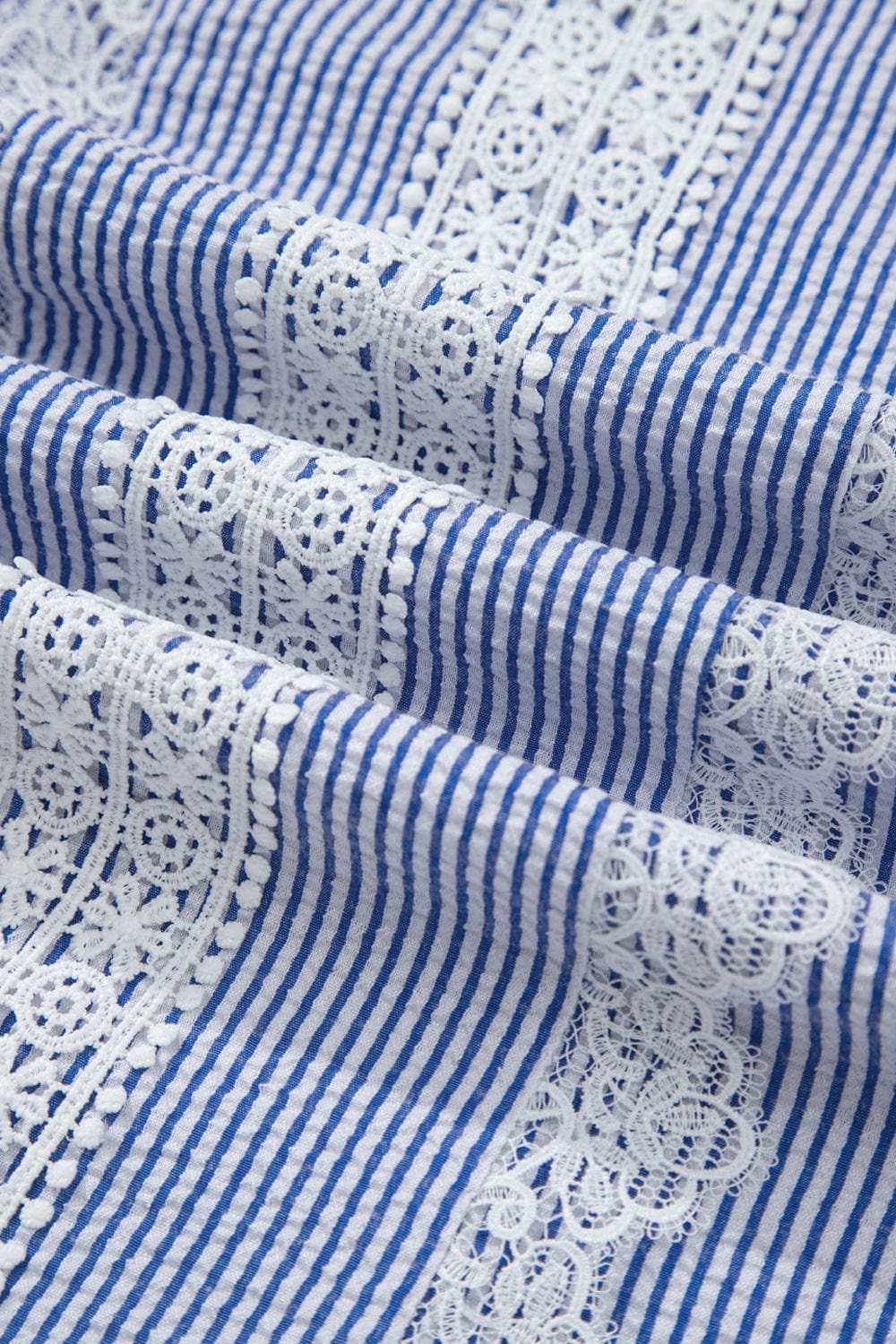 Stripe Lace Patchwork Crew Neck Sleeveless Top - Trendsi - Flyclothing LLC