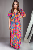 Printed Surplice Short Sleeve Maxi Dress - Trendsi
