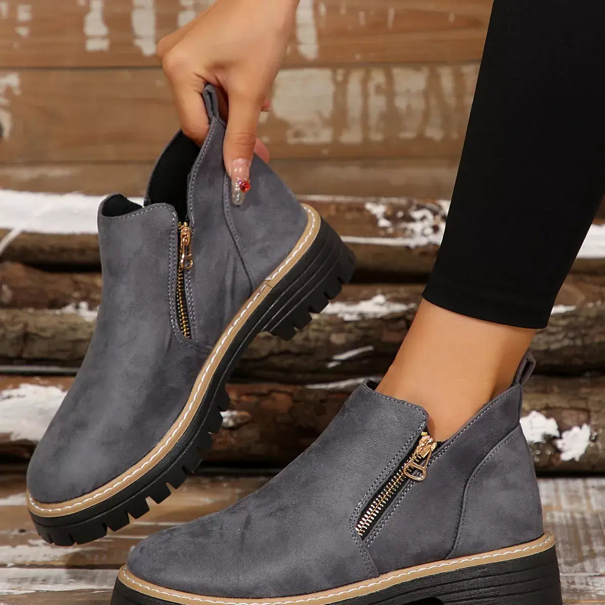Side Zip Ankle Boots - Trendsi - Flyclothing LLC