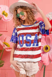 BiBi American Flag Theme USA Lettering Sequin Top - Trendsi - Flyclothing LLC