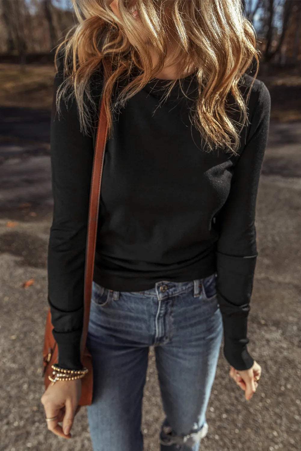 Round Neck Long Sleeve Knit Top - Trendsi - Flyclothing LLC