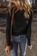 Round Neck Long Sleeve Knit Top - Trendsi - Flyclothing LLC