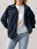 Studded Collared Neck Button Up Jacket - Trendsi - Flyclothing LLC