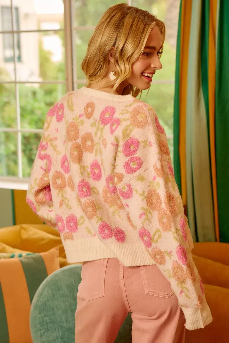 BiBi Towel Texture Floral Pattern Sweater - Trendsi - Flyclothing LLC