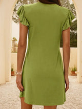 V-Neck Ruffled Cap Sleeve Mini Dress - Trendsi - Flyclothing LLC