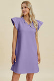 Double Take Full Size Ruffled V-Neck Cap Sleeve Dress - Trendsi - Flyclothing LLC