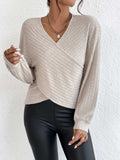 Surplice Dropped Shoulder Long Sleeve T-Shirt - Trendsi - Flyclothing LLC