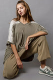 POL Oversize V-Neck Crochet Lace Contrast Studded Top - Trendsi