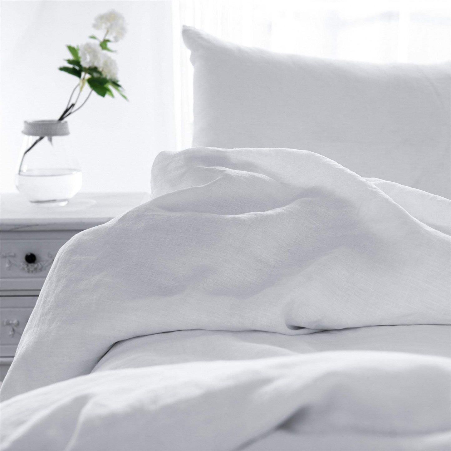 Set of Two White Linen Standard Pillowcases - HomeRoots - Flyclothing LLC