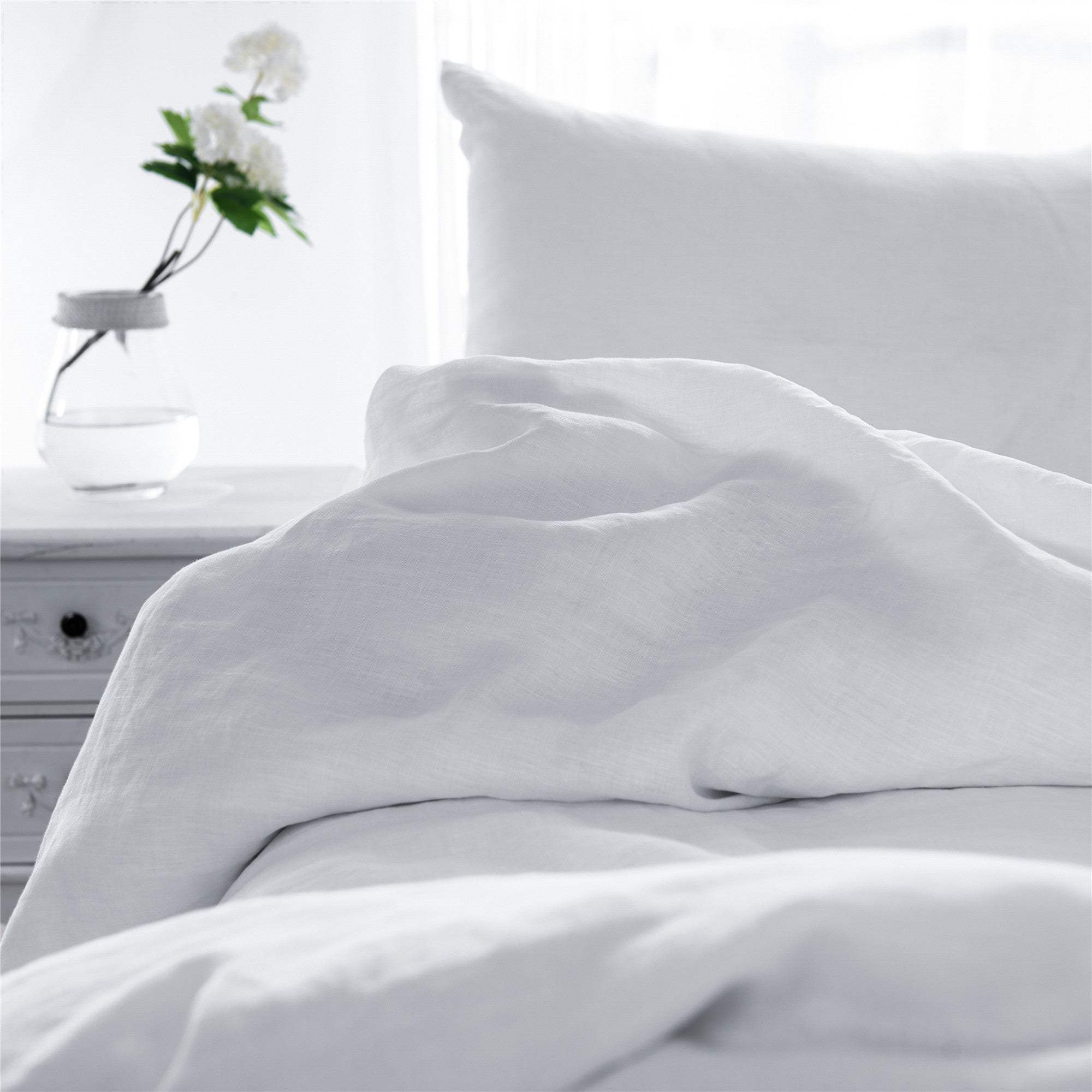 Set of Two White Linen Standard Pillowcases - HomeRoots - Flyclothing LLC