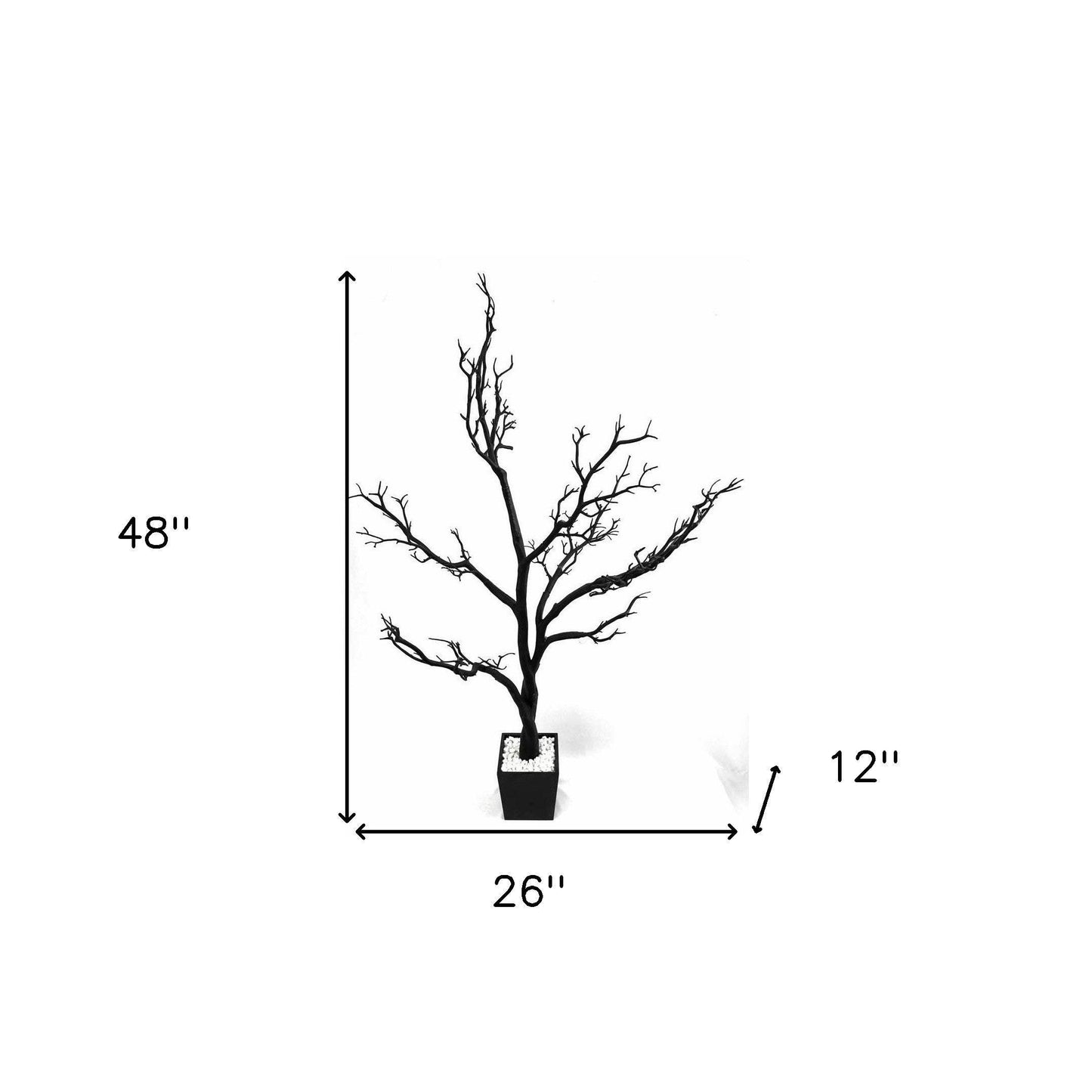 48" Black Artificial Manzanita Tree In Black Planter Pot - HomeRoots - Flyclothing LLC