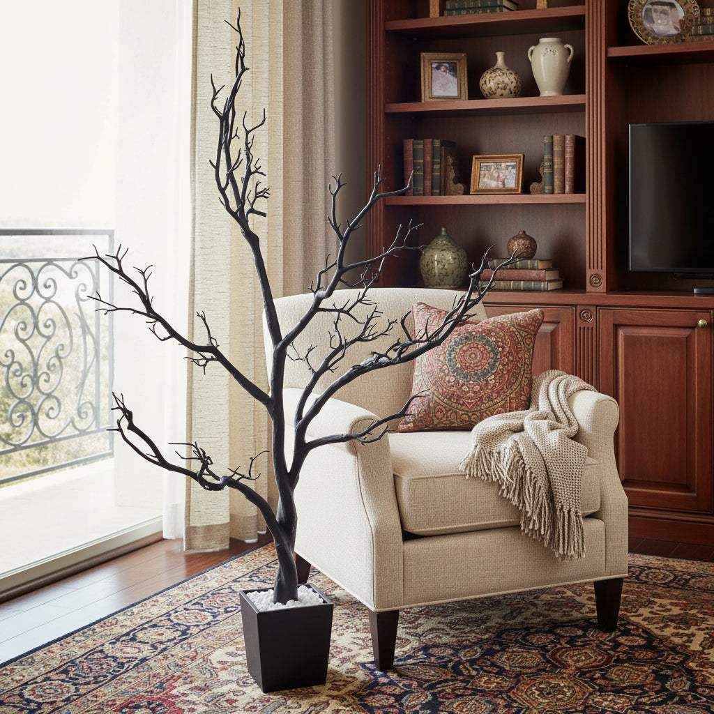 48" Black Artificial Manzanita Tree In Black Planter Pot - HomeRoots - Flyclothing LLC