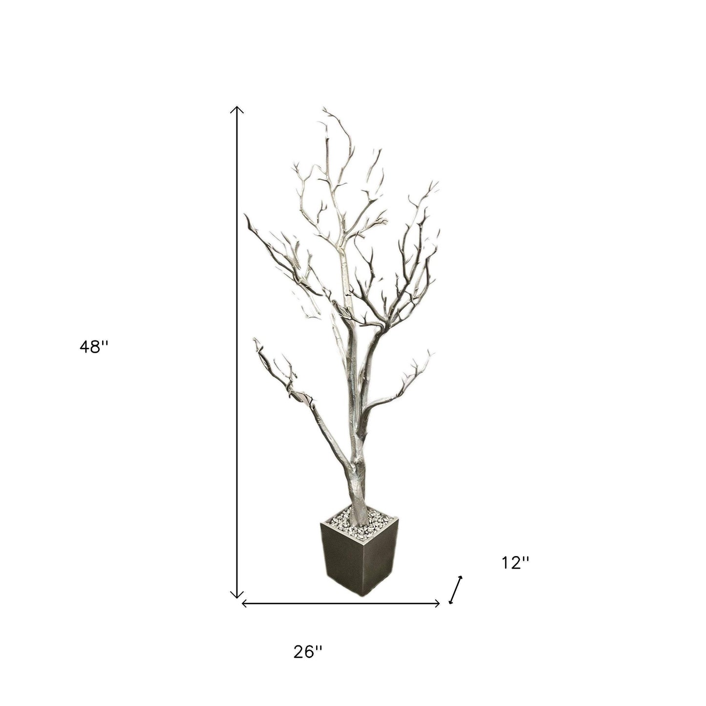 48" Silver Artificial Manzanita Tree In Silver Planter Pot - HomeRoots - Flyclothing LLC